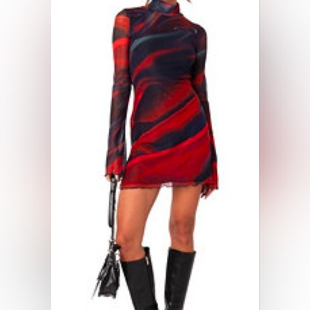 Elegant Red and Black Swirl Dress